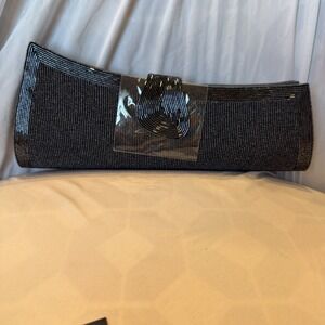 IMAN Blue Beaded Clutch NEW NWOT Evening Bag Formal Cocktail Purse Glam